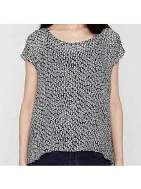 Eileen Fisher 100% Silk Swing Top Ellipsis Printed Crinkle Women XL Blue